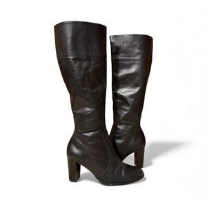 AMANDA SMITH black Boots Leather Knee High Heels Round Toe Women’s 9 M